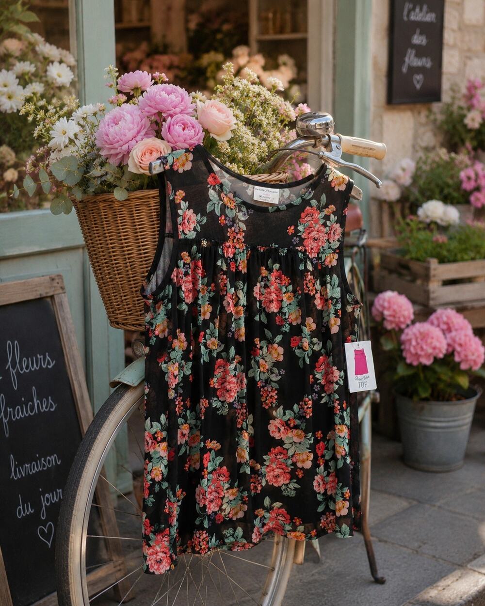 Bobbie Brooks NWT Floral Sheer Yoke Sleeveless Blouse Medium Black Pink